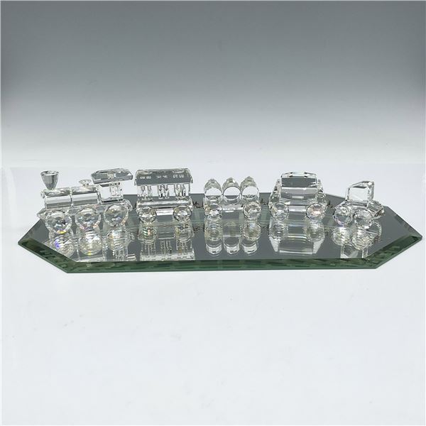 6pc Swarovski Crystal Trains + Mirrored Train Track