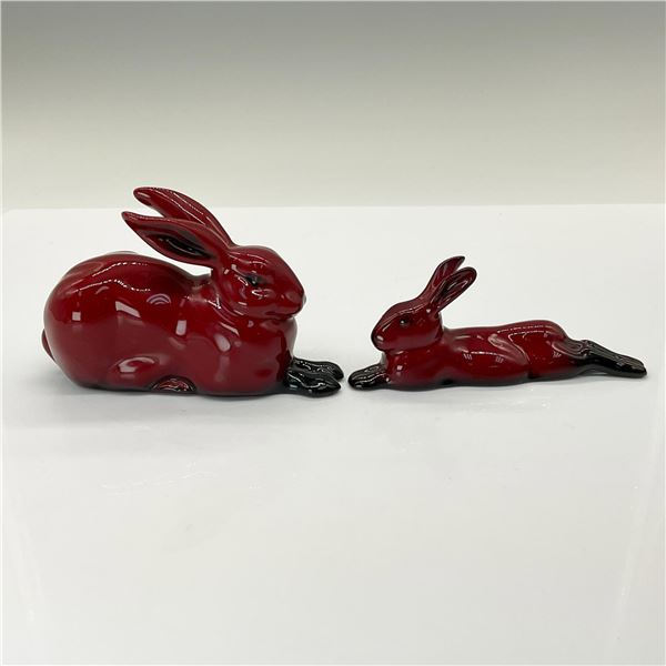 2pc Royal Doulton Flambe Hare / Rabbit Figurines