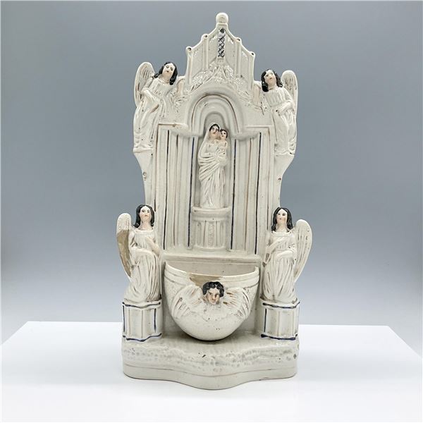 Antique Staffordshire Ceramic Holy Water Font, Virgin Mary