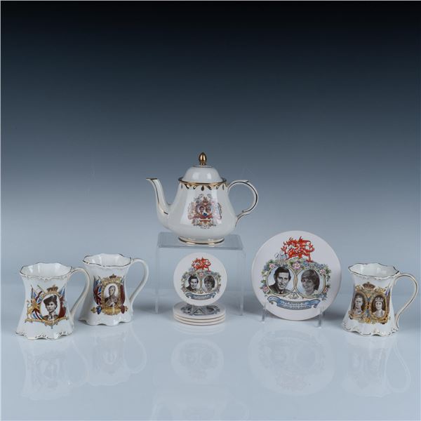 9pc British Royalty Commemorative Tea Pot and Mugs