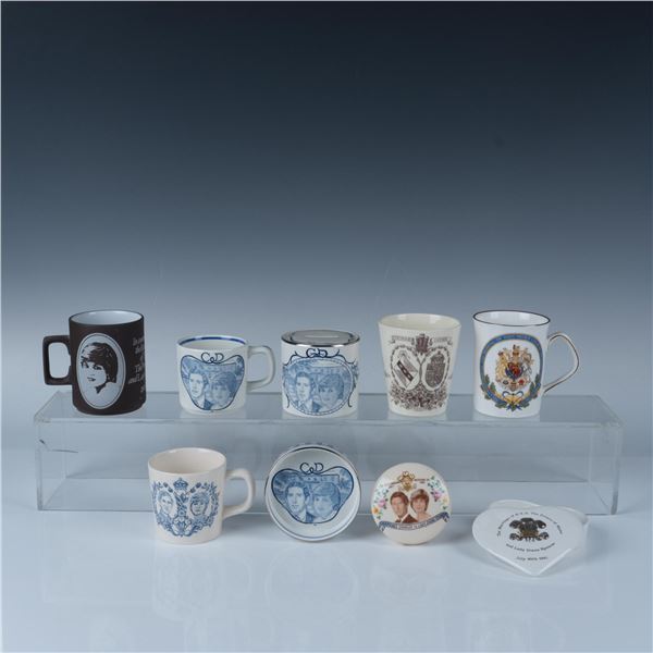 9pc British Royalty Commemorative Items, Charles and Diana