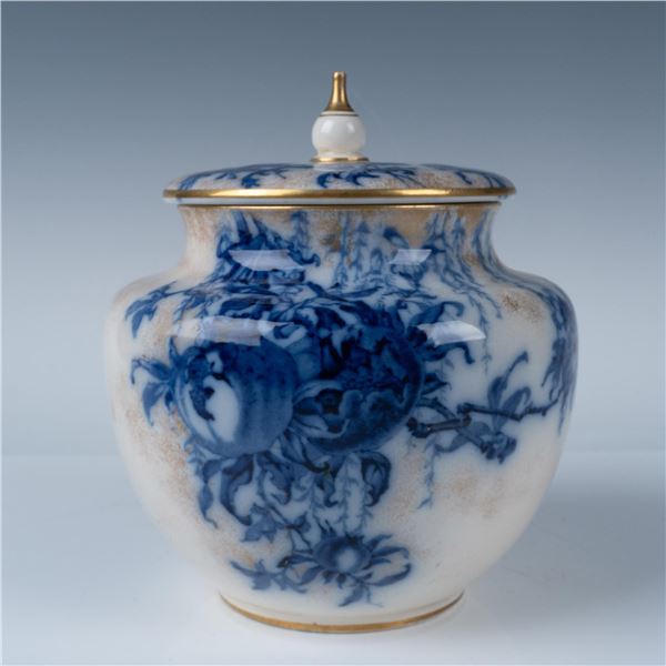 Antique Doulton Burslem Porcelain Jar With Lid, Blue Flower