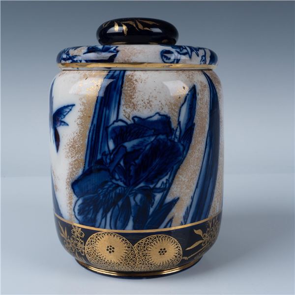 Antique Doulton Burslem Porcelain Jar With Lid, Blue Iris