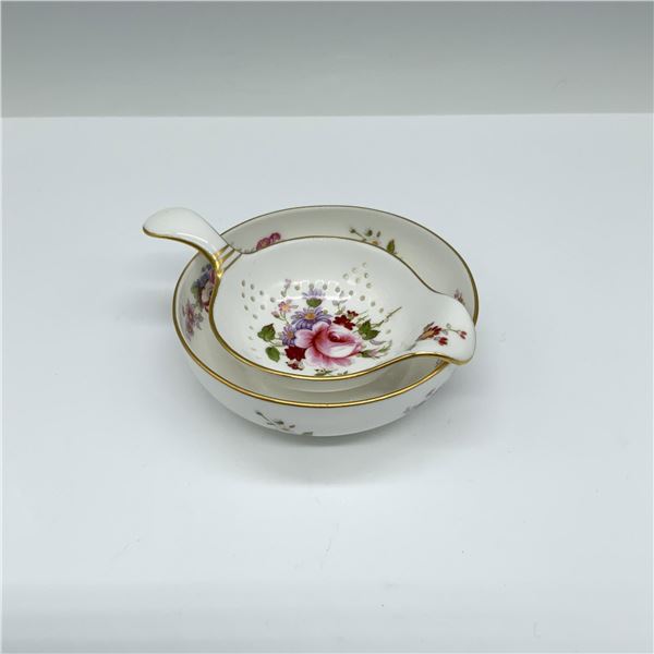 2pc Royal Crown Derby Tea Strainer and Bowl, Derby Posies
