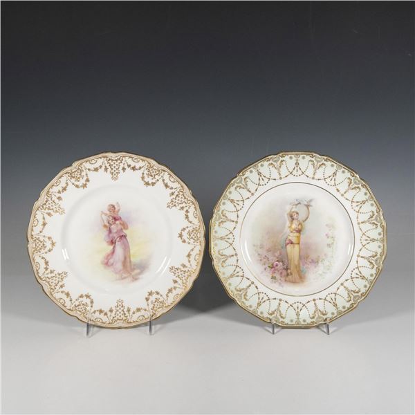 2pc Royal Doulton Porcelain Plates, Victorian Women