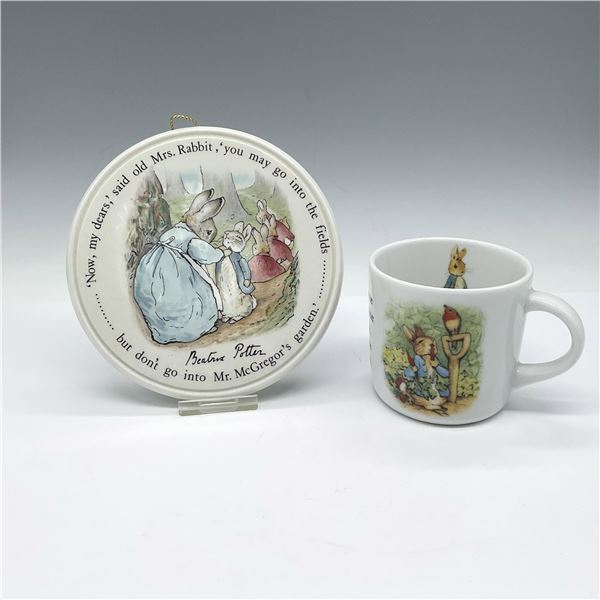 2pc Wedgwood Porcelain Beatrix Potter Wall Plate + Cup