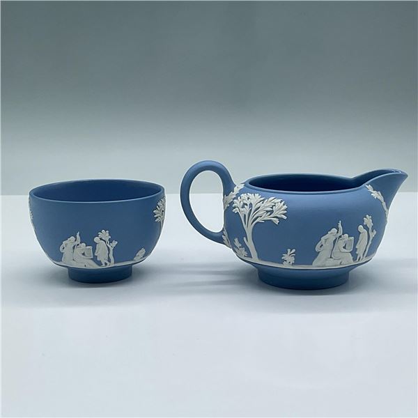 2pc Wedgwood Blue Jasperware Creamer and Sugar Bowl