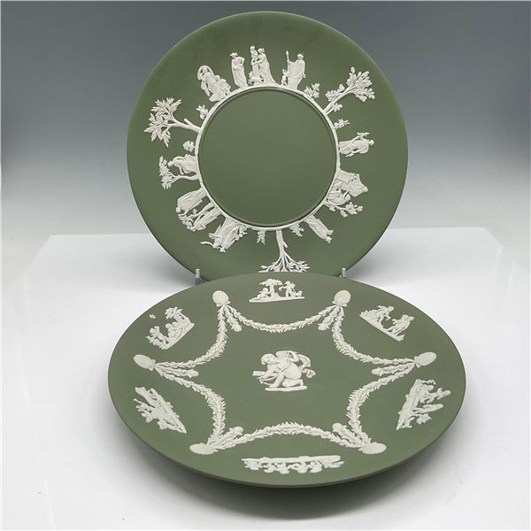2pc Wedgwood Green Jasperware Plates