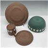 Image 2 : 4pc Wedgwood Jasperware Seashell Tableware, Green & Brown