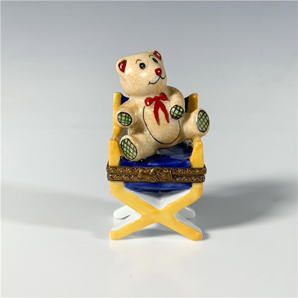 Limoges Miniature Porcelain Box, Teddy Bear in Chair