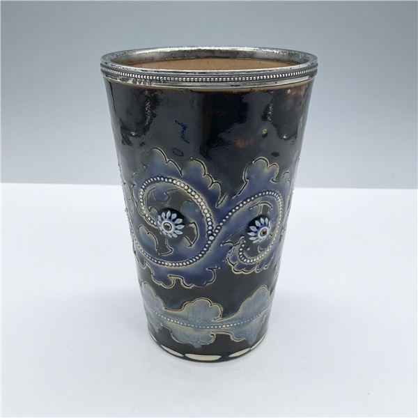 Doulton Lambeth Stoneware Silver Rimmed Beaker