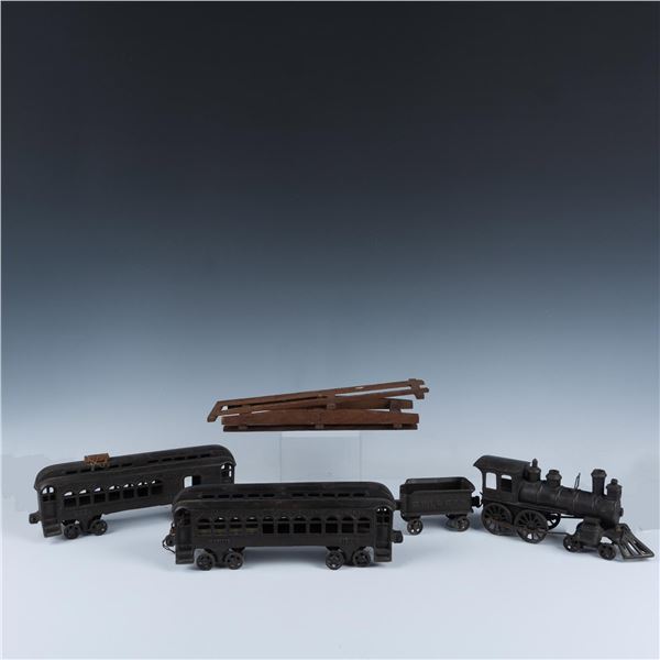 6pc Vintage Cast Iron Toy C.R.I. & P Train Set