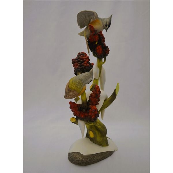 Boehm Porcelain Tufted Titmice W/Sumac Bird Sculpture, 1965