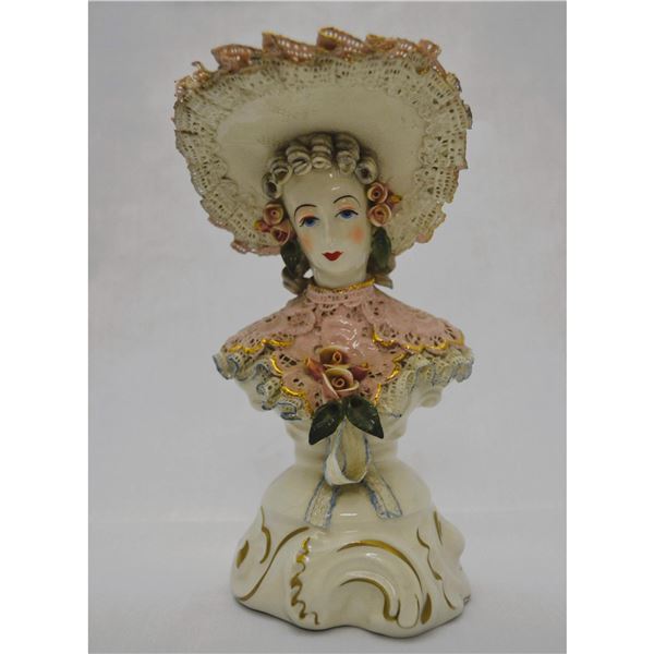 Cordey Porcelain Lady W/Lace Hat Head Bust Sculpture, 1940