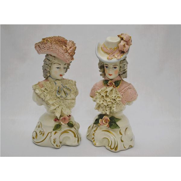 Cordey Porcelain Lady and Gentleman Head Bust Sculptures, Pair, 1940