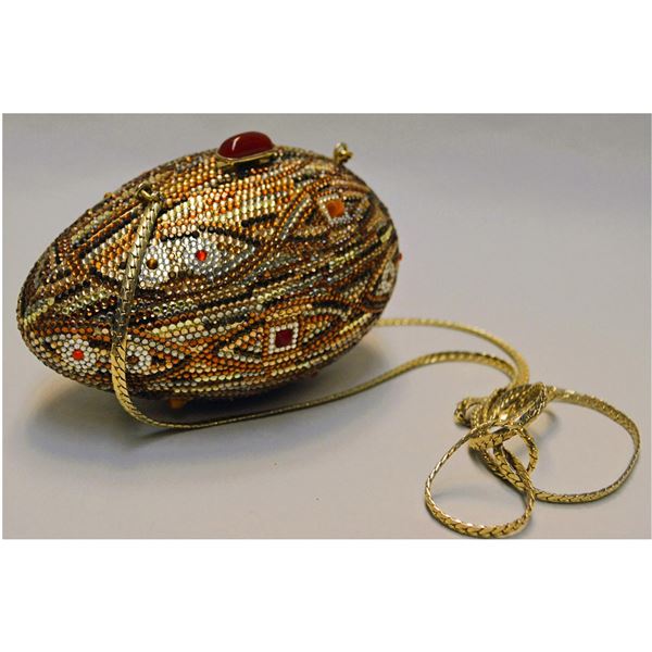 Judith Leiber Swarvorski Crystal Minaudiere Clutch, Egg Shaped W/Gold Chain Shoulder Strap, Vintage