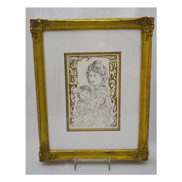Edna Hibel Original LE Serigraph " Shanxi Mother & Baby" W/Gold Frame