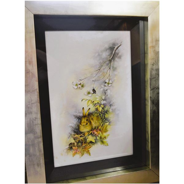 Connoisseur Porcelain Original Rabbit Painting on Porcelain, One of a Kind, Museum Quality, 1/1