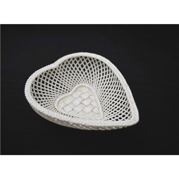 Belleek Porcelain Ivory Glazed Heart Shaped Basket, Vintage