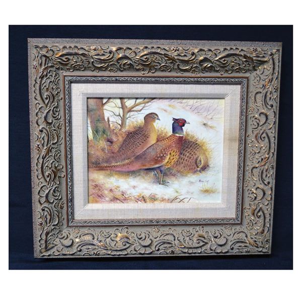B. Cox Original Porcelain Painting "The Pheasants" W/Frame