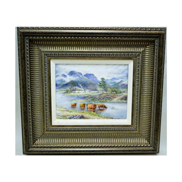 R. Poole Original Porcelain Painting Farm Scene W/Frame