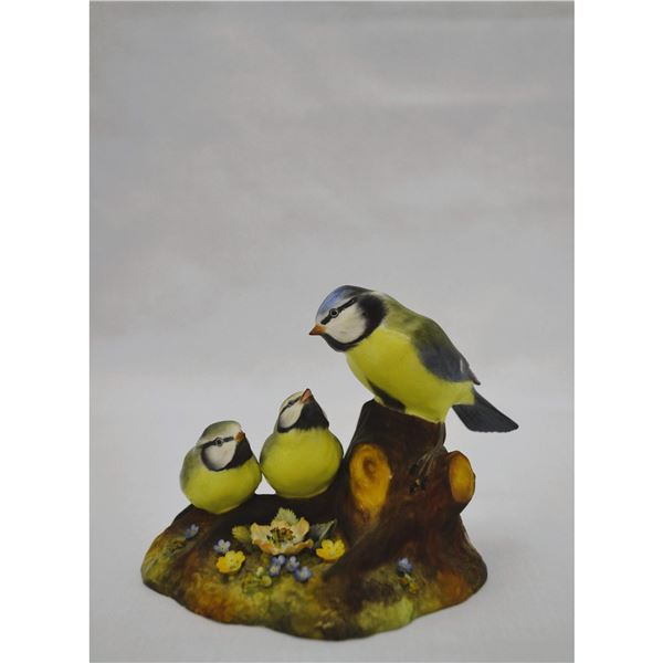 Royal Crown Derby Porcelain Blue Tits and Chicks Sculpture, VGE