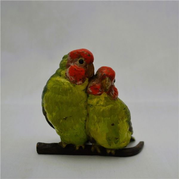 Two Green Parrot Birds Bergman Austrian Vienna Bronze.