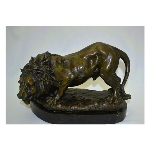 Antique European Lion Bronze Sculpture on Base, Early 20th C.