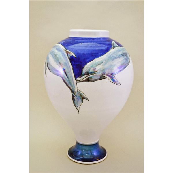 Hawkins Pottery Original Premier Tropical Dolphins Vase, 1980