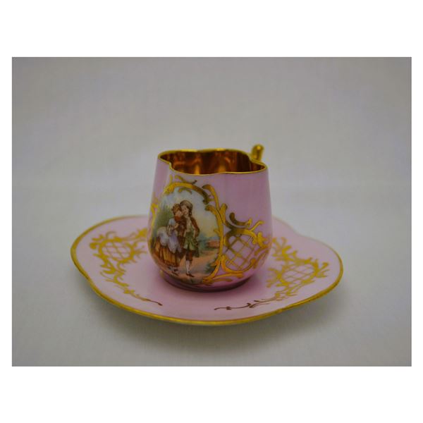 Royal Vienna Porcelain Cup and Saucer, 344 Austria, Blue Beehive