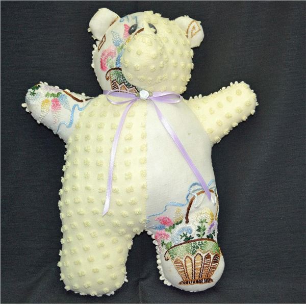 Embroidered Soft Sculpture Decorative Bear, 14"H