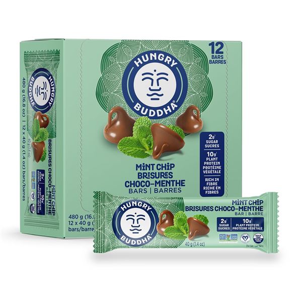 NEW 12 X 40G HUNGRY BUDDHA MINT CHIP CHOC MINT BAR