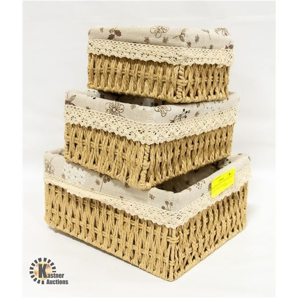 BRAND NEW SET OF 3 ROPE WOVEN TIDY STORAGE BASKETS