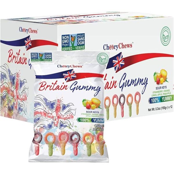NEW 12 X 5.3OZ CHEERY CHEWS BRITAIN GUMMY SOUR KEY