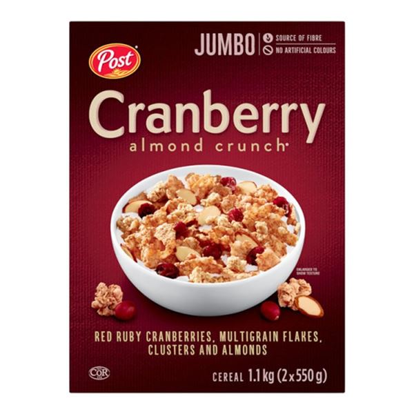 NEW 2 X 550G JUMBO CRANBERRY ALMOND CRUNCH