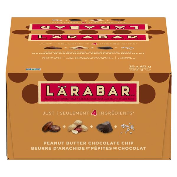 NEW 16 X 45G LARABAR PEANUT BUTTER CHOCOLATE CHIP