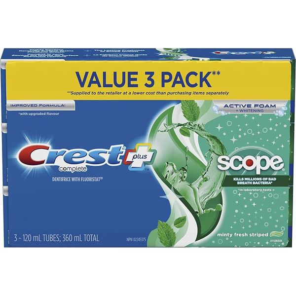 NEW 3 X 120ML CREST SCOPE MINT TOOTHPASTE