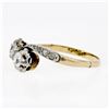 Image 6 : Antique Edwardian 14K Gold Platinum.54 ctw European Diamond Two-Stone Bypass Rin