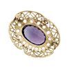 Image 4 : Vintage 14k Gold 13.0 ctw Oval Amethyst Black Enamel Open Work Pendant Pin Brooc