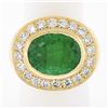 Image 1 : NEW 18k Gold 7.70 ctw GIA Oval Bezel Emerald & Diamond Hammered Wide Cocktail Ri