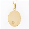 Image 5 : Vintage 14k Yellow Gold Hand Painted Enamel Flower Oval Locket Pendant & Chain