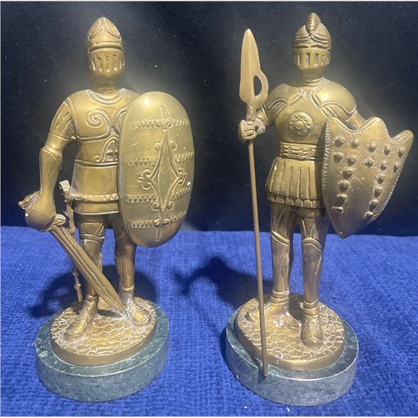 Pair Of Medieval Decor Vintage Brass 8"T Armored Knights