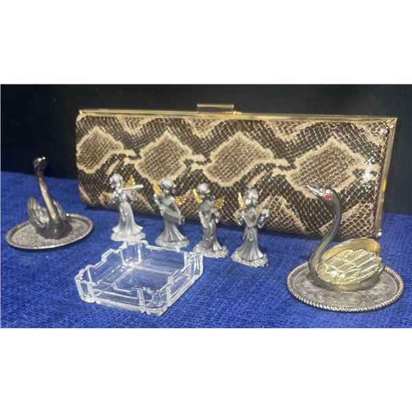 Pair Of Zinc Alloy Silver Plated Swans, 4 Metal 2"T Camco Angels +