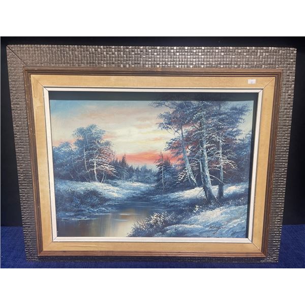 VTG Original Oil Painting On Canvas Landscape Trees Surreal "Blue Barry" signed