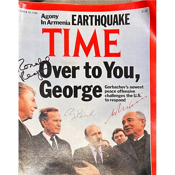 Ronald Reagan George Bush Gorbachev Autographed Magazine