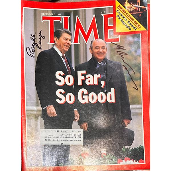Ronald Reagan Gorbachev Autographed Magazine