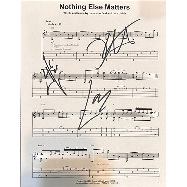 Metallica Autographed Sheet Music JAMES KIRK LARS