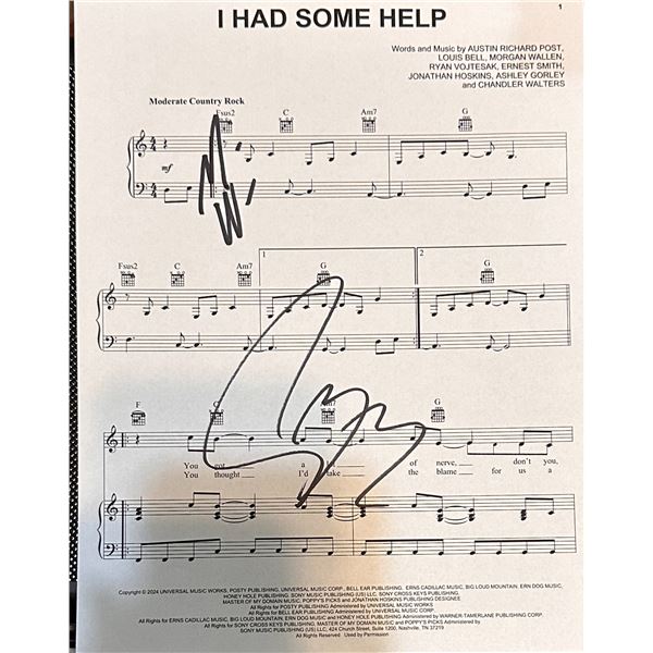 Post Malone Morgan Wallen Autographed Sheet Music