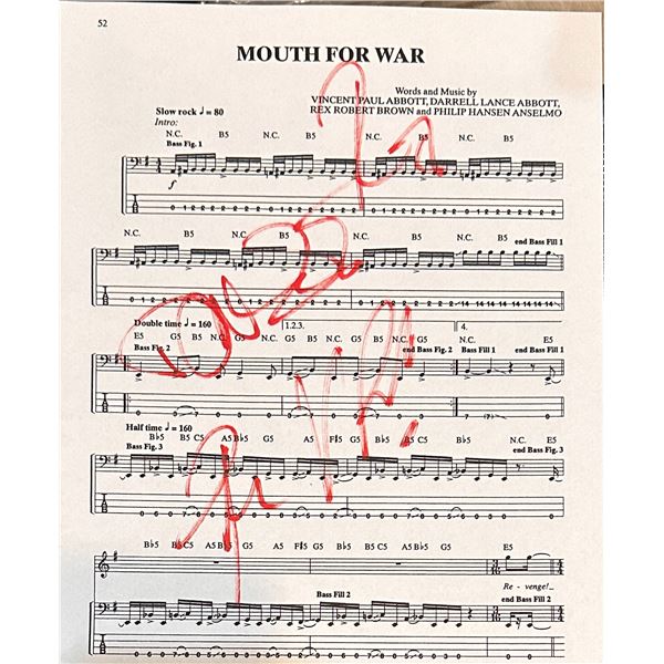 Pantera Autographed Sheet Music All 4