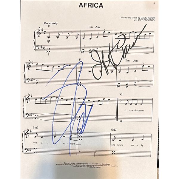 Toto Autographed Sheet Music JEFF & STEVE